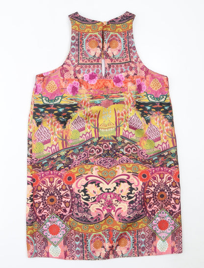 Womens Pink Geometric Polyester Shift  Size M  Round Neck