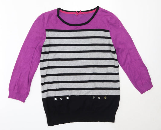 Preworn Womens Purple Round Neck Striped Viscose Pullover Jumper Size 12