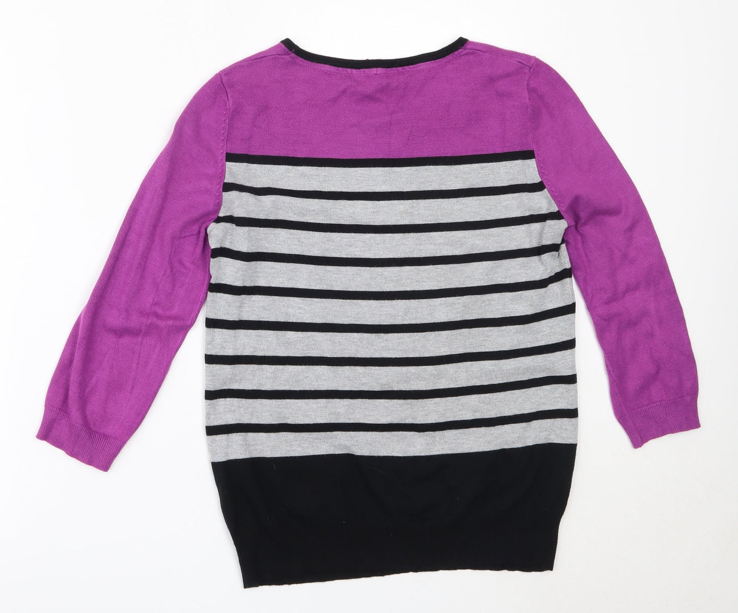 Preworn Womens Purple Round Neck Striped Viscose Pullover Jumper Size 12