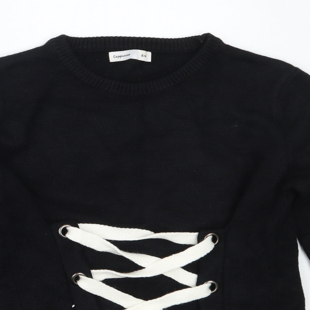 Copperose Womens Black Round Neck  Viscose Pullover Jumper Size S