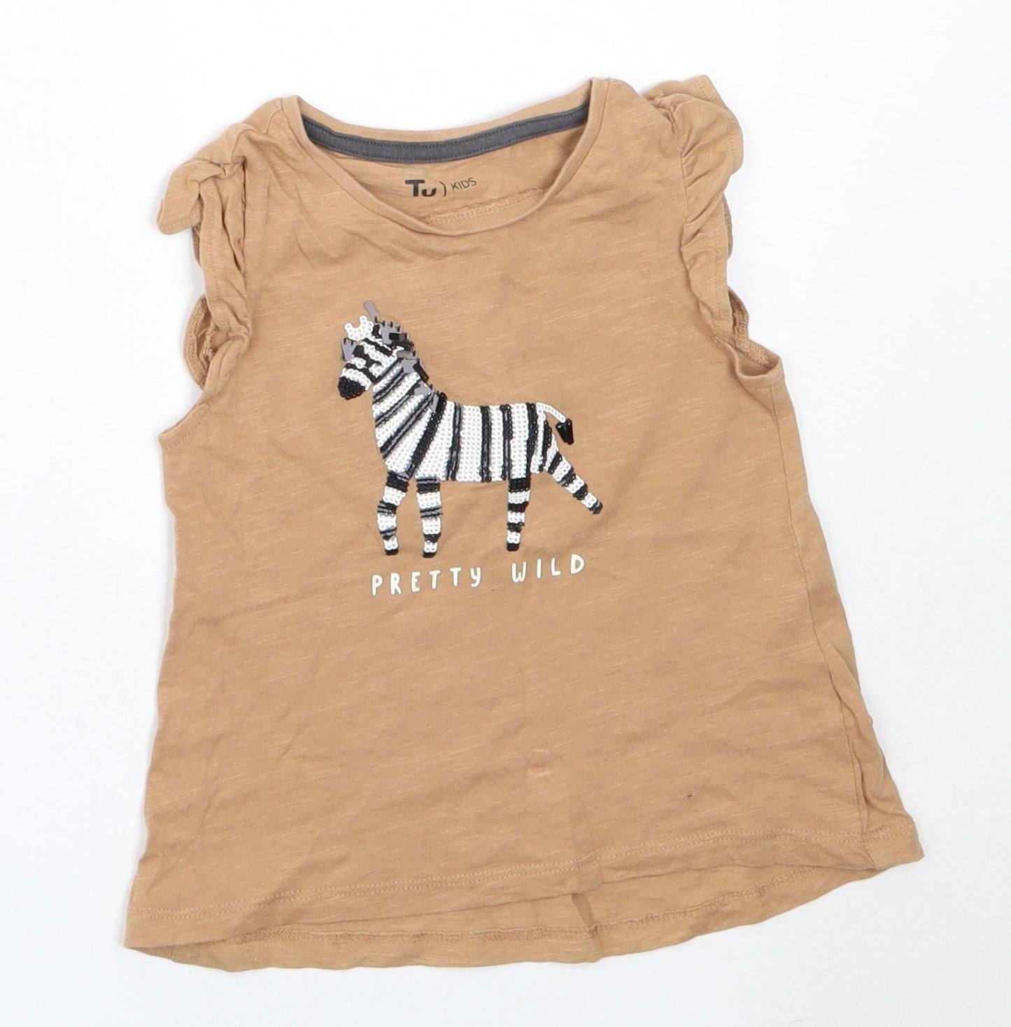 TU Girls Beige  Cotton Basic Tank Size 18-24 Months Round Neck