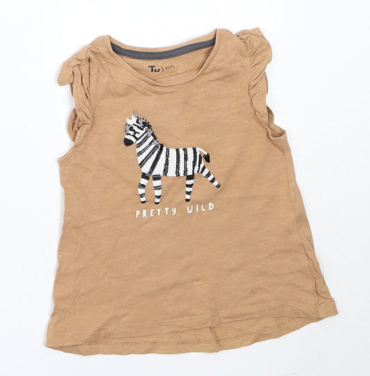 TU Girls Beige  Cotton Basic Tank Size 18-24 Months Round Neck