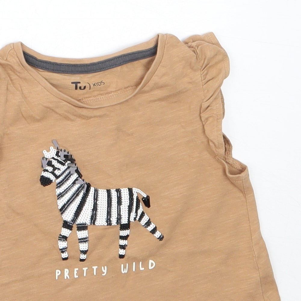 TU Girls Beige  Cotton Basic Tank Size 18-24 Months Round Neck