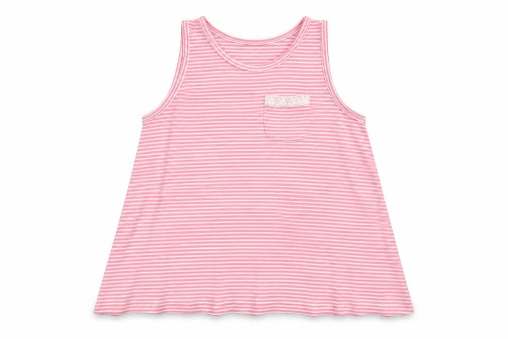 Matalan Girls Pink Striped Cotton Basic Tank Size 8 Years Round Neck