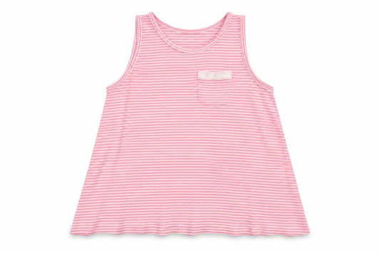 Matalan Girls Pink Striped Cotton Basic Tank Size 8 Years Round Neck