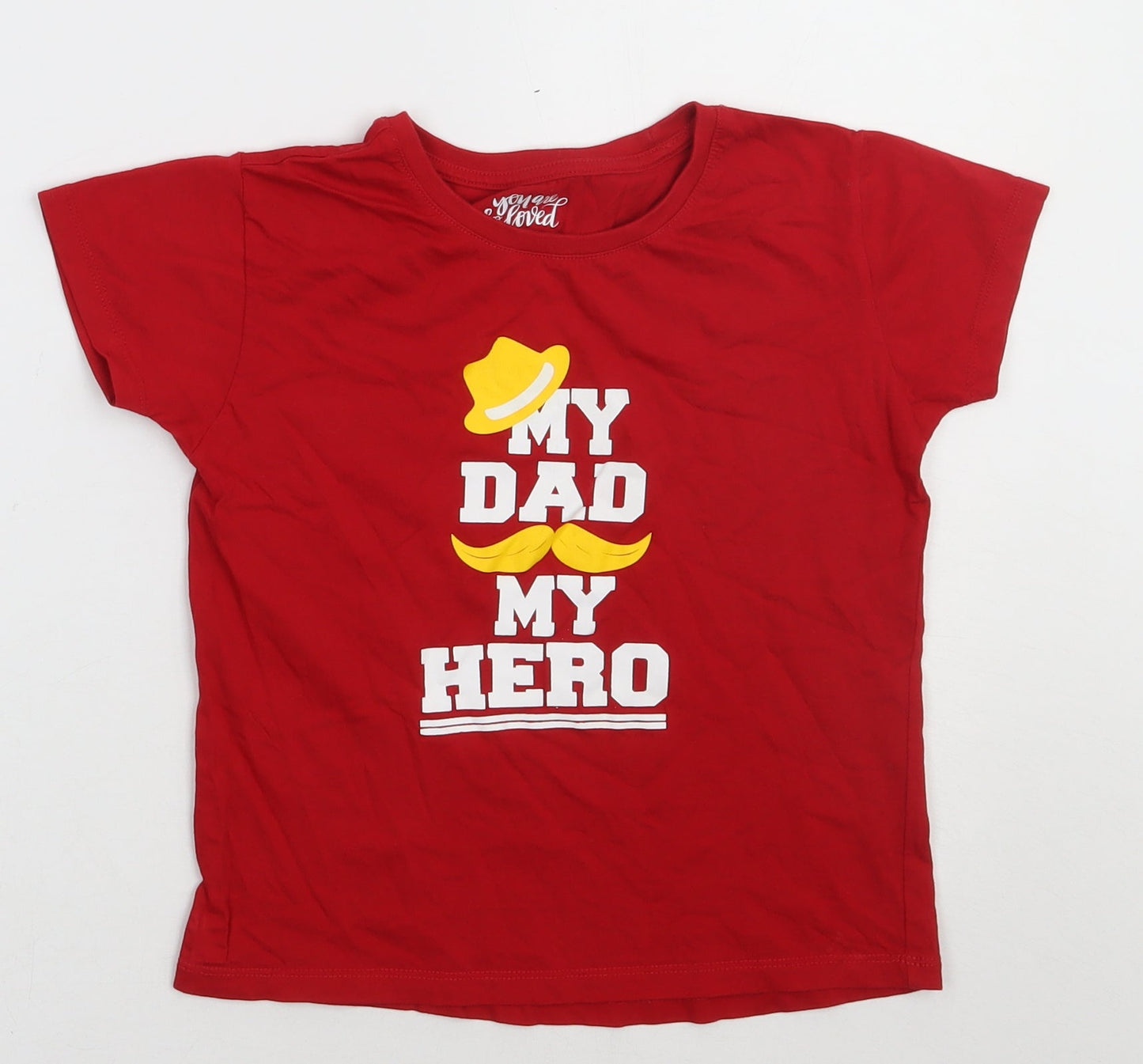 Preworn Boys Red  Coir Basic T-Shirt Size 7 Years Crew Neck Pullover - my dad my hero