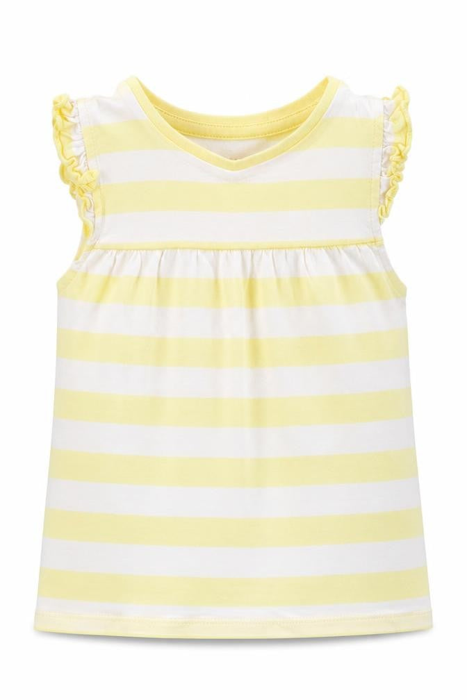 Nutmeg Girls Yellow Striped Cotton Basic T-Shirt Size 2-3 Years Crew Neck Pullover