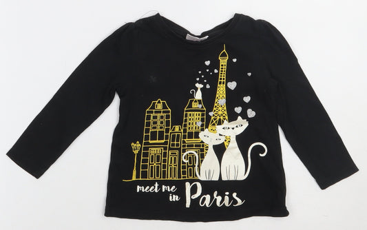so cute Girls Black  Cotton Basic T-Shirt Size 12-18 Months Crew Neck Pullover - Meet me in Paris