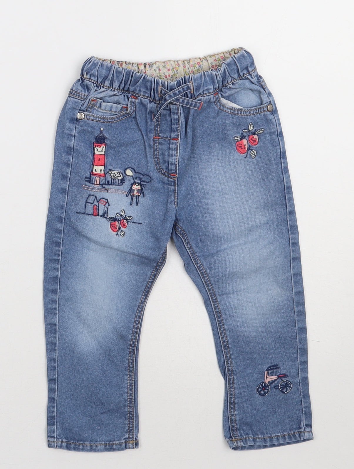 NEXT Girls Blue  Cotton Capri Jeans Size 12-18 Months  Tie