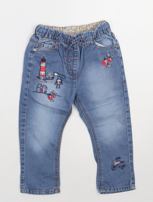NEXT Girls Blue  Cotton Capri Jeans Size 12-18 Months  Tie