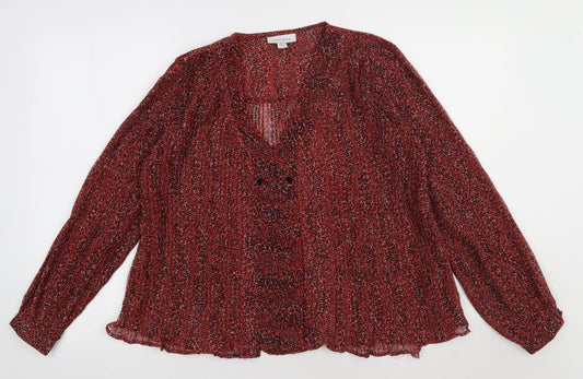Topshop Womens Red Animal Print Polyester Basic Blouse Size 8 V-Neck