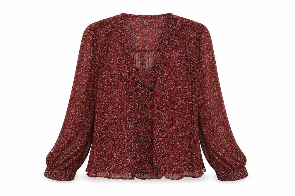 Topshop Womens Red Animal Print Polyester Basic Blouse Size 8 V-Neck