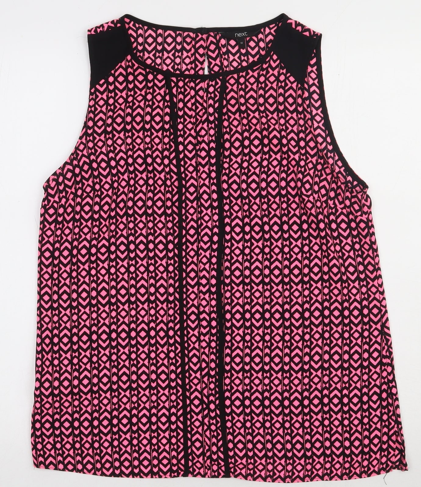 NEXT Womens Pink Geometric Polyester Basic Tank Size 14 Crew Neck