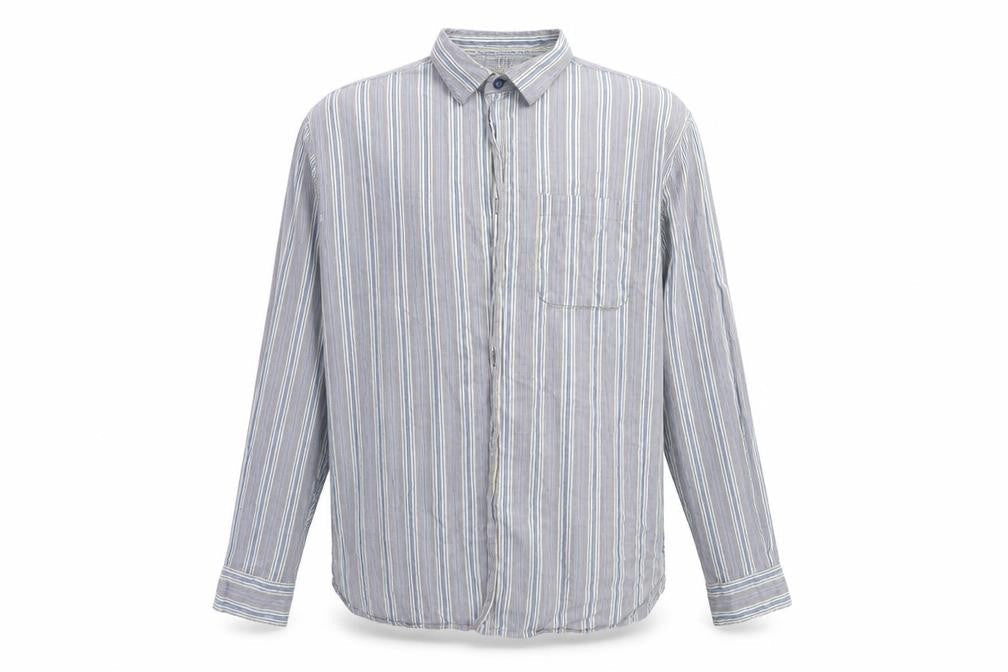 Debenhams Mens Blue Striped Cotton  Button-Up Size L Collared Button
