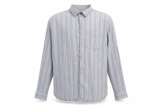 Debenhams Mens Blue Striped Cotton  Button-Up Size L Collared Button