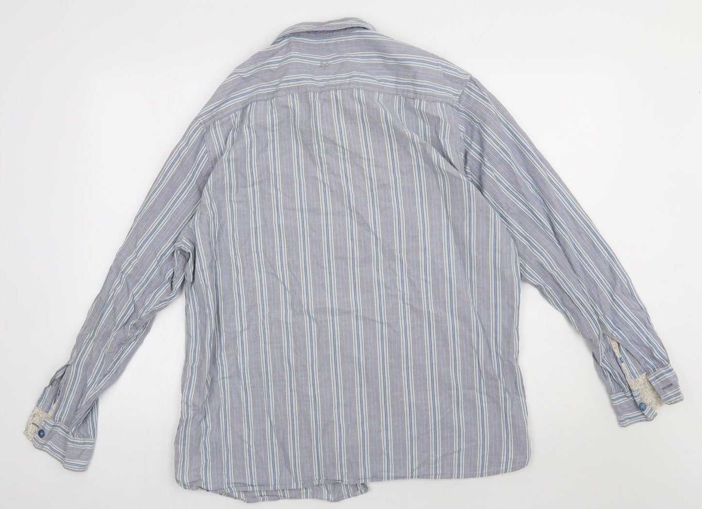 Debenhams Mens Blue Striped Cotton  Button-Up Size L Collared Button