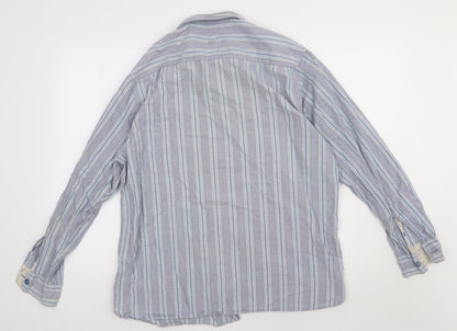 Debenhams Mens Blue Striped Cotton  Button-Up Size L Collared Button