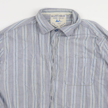 Debenhams Mens Blue Striped Cotton  Button-Up Size L Collared Button