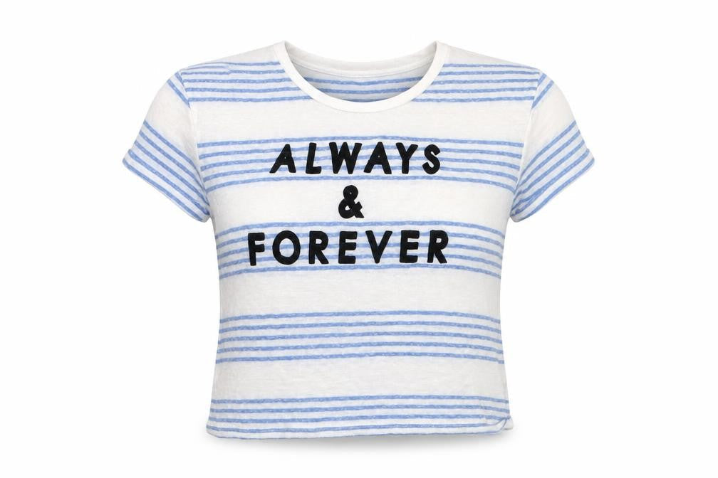 Marks & Spencer Womens Blue Striped Linen Cropped T-Shirt Size 8 Crew Neck - always & forever