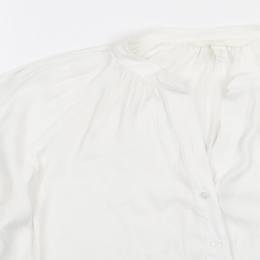 H&M Womens White  Polyester Basic Button-Up Size 8 V-Neck