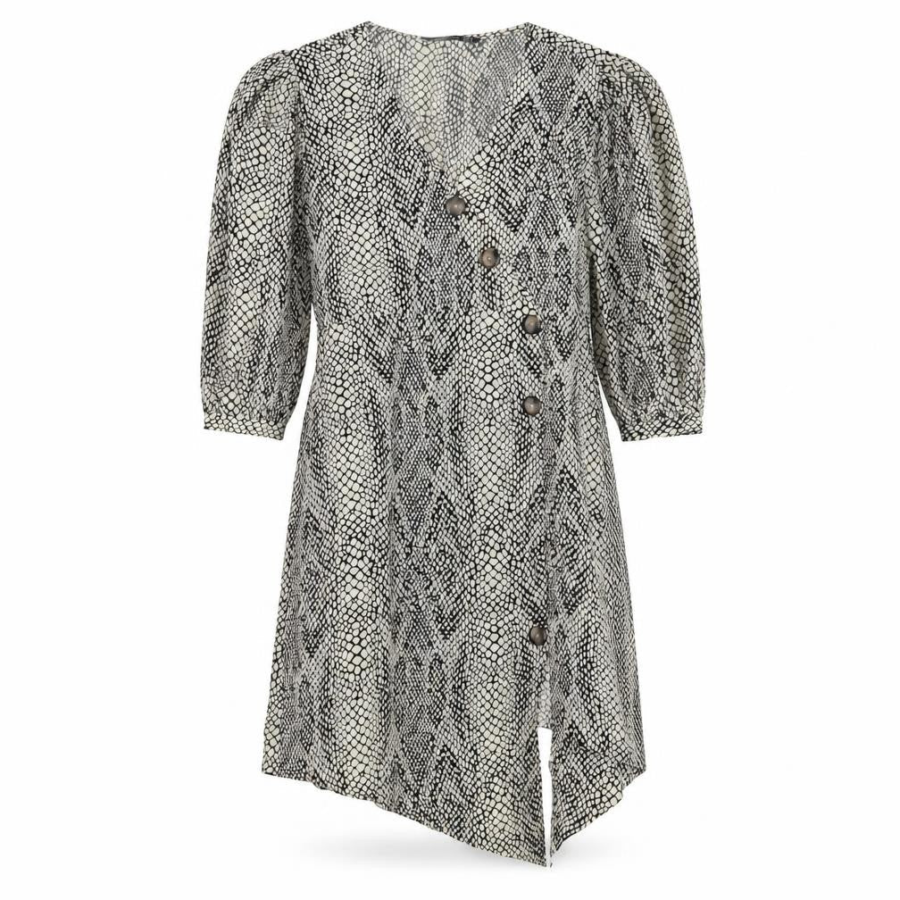 Stradivarius Womens Beige Animal Print Polyester A-Line  Size S  V-Neck Button
