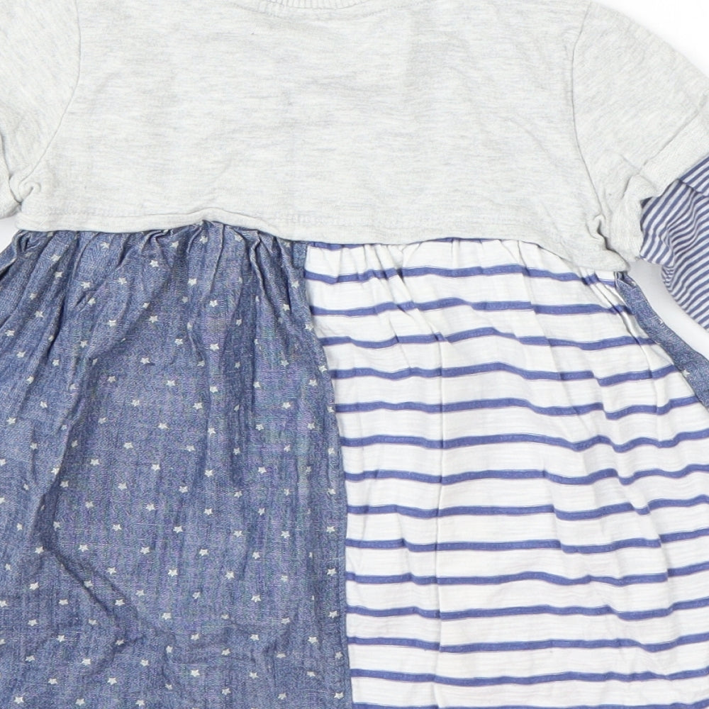 NEXT Girls Blue Striped Cotton T-Shirt Dress  Size 18-24 Months  Round Neck Pullover