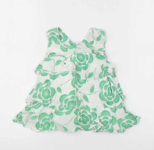 Rocha Little Rocha Girls Green Floral Cotton Basic Tank Size 18-24 Months Round Neck Pullover
