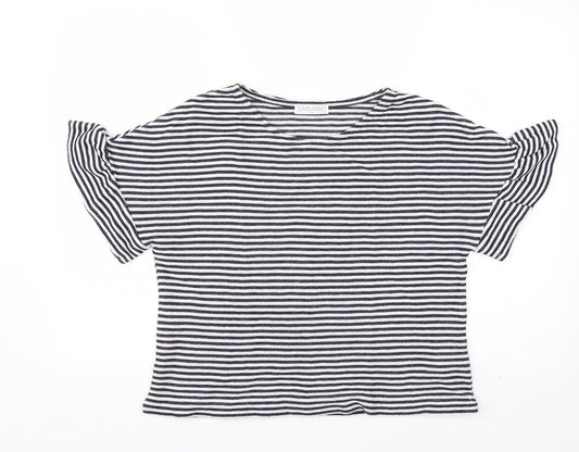 Lindstorm Womens Blue Striped Cotton Basic T-Shirt Size L Round Neck