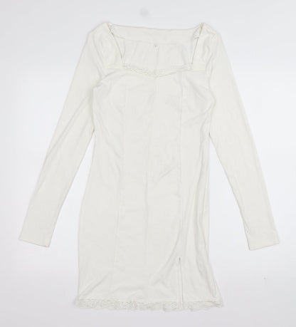 Womens White  Cotton Bodycon  Size L  Sweetheart Pullover