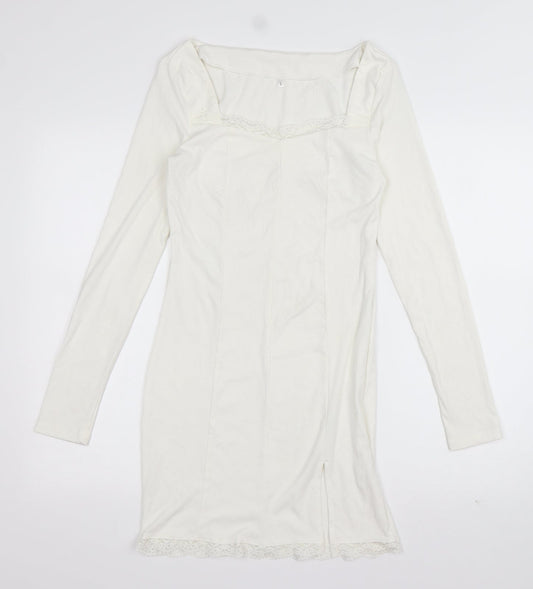 Preworn Womens White  Cotton Bodycon  Size L  Sweetheart Pullover