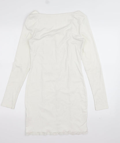 Womens White  Cotton Bodycon  Size L  Sweetheart Pullover