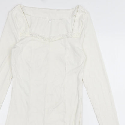 Womens White  Cotton Bodycon  Size L  Sweetheart Pullover