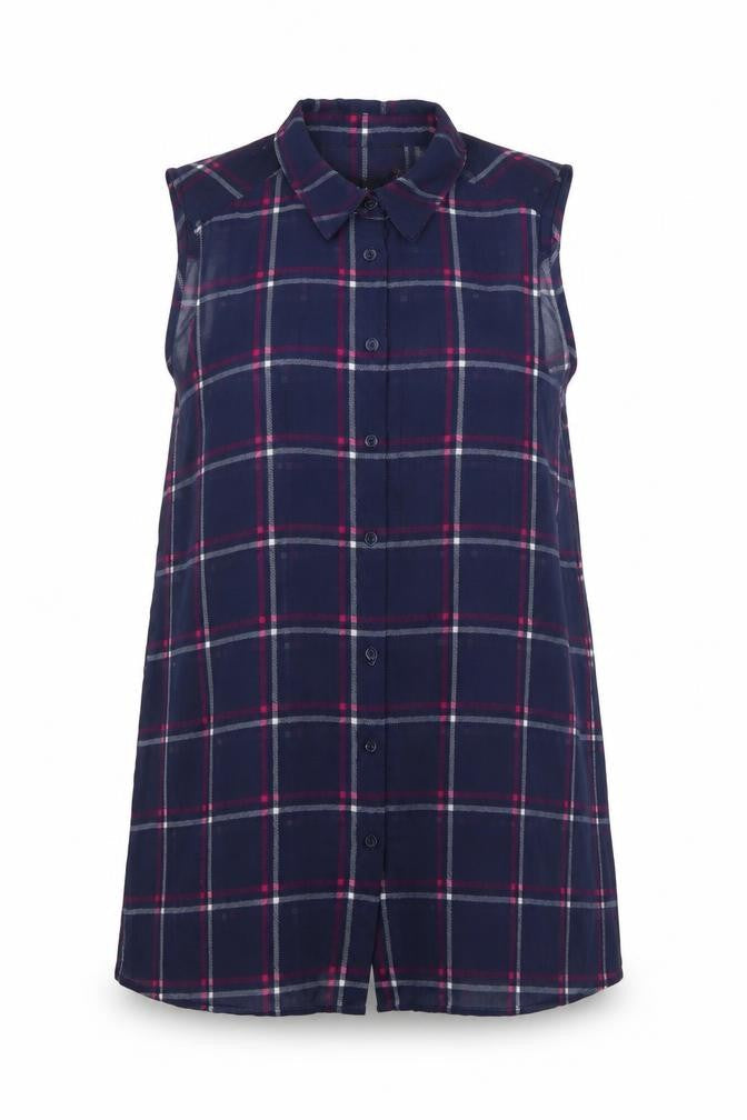 New Look Womens Blue Check Polyester Basic Button-Up Size 8 Collared