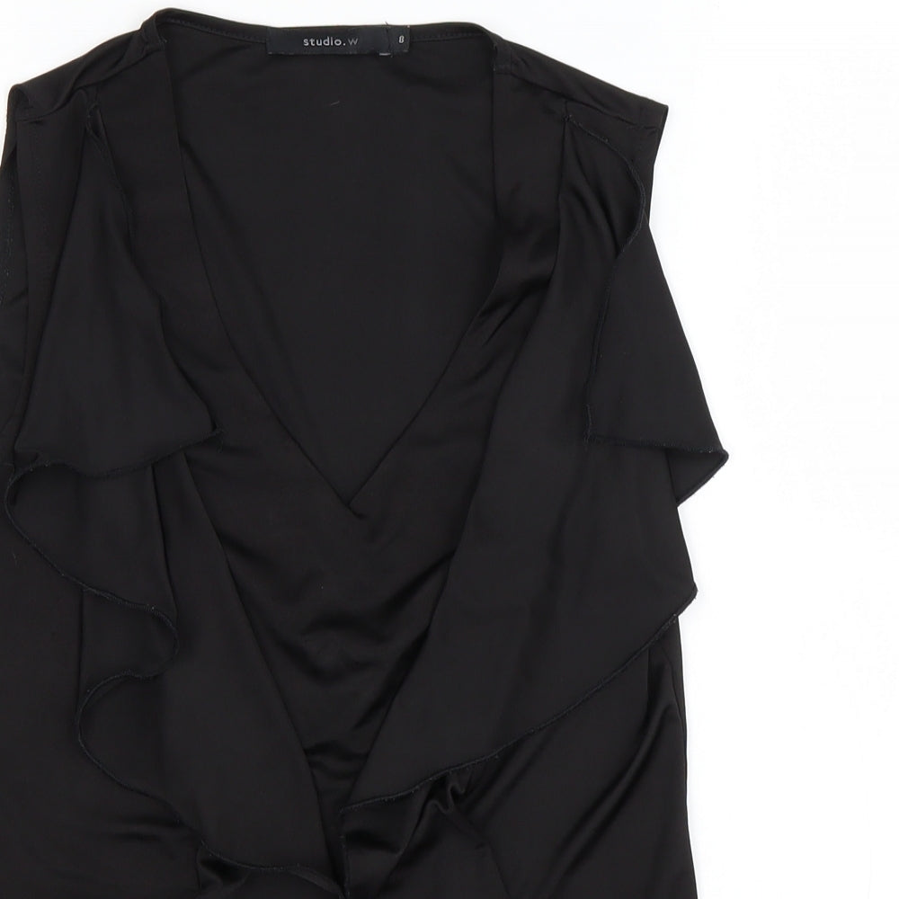 Studio.W Womens Black  Polyester Basic Tank Size 8 Round Neck - Ruffled