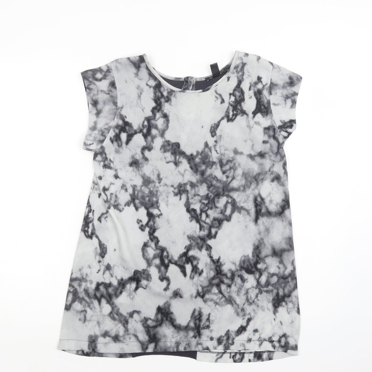 Mango Womens Grey Geometric Polyester Basic Blouse Size S Round Neck