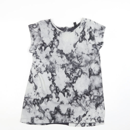 Mango Womens Grey Geometric Polyester Basic Blouse Size S Round Neck