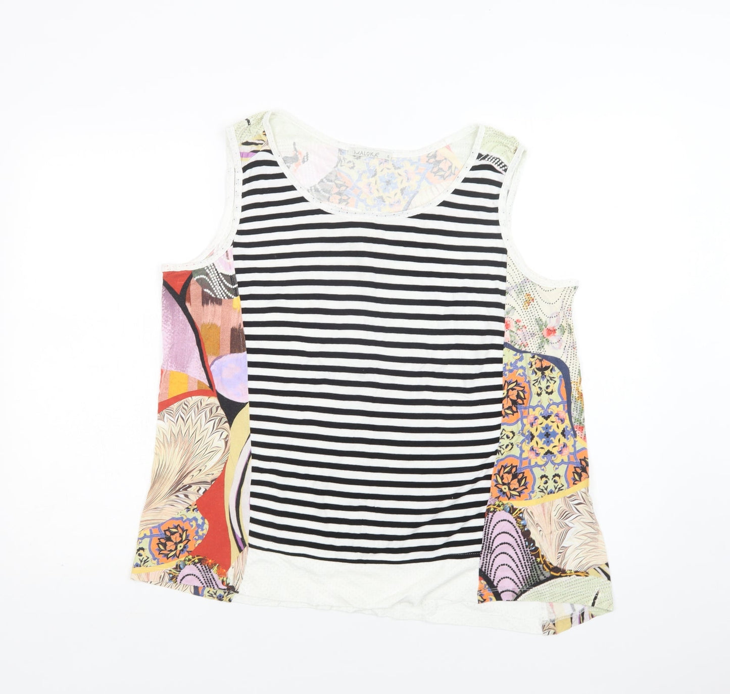 Maloka Womens Multicoloured Striped  Basic Tank Size L Round Neck