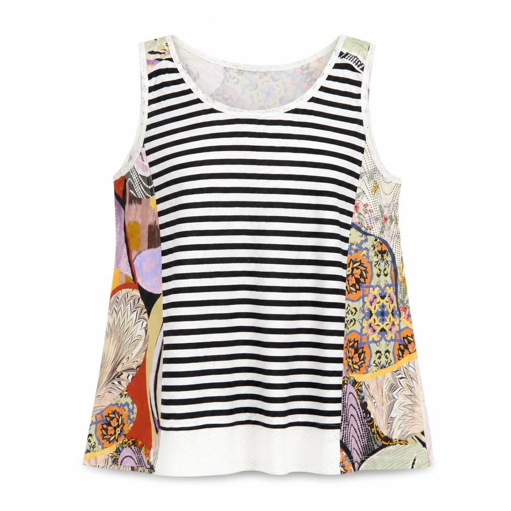 Maloka Womens Multicoloured Striped  Basic Tank Size L Round Neck