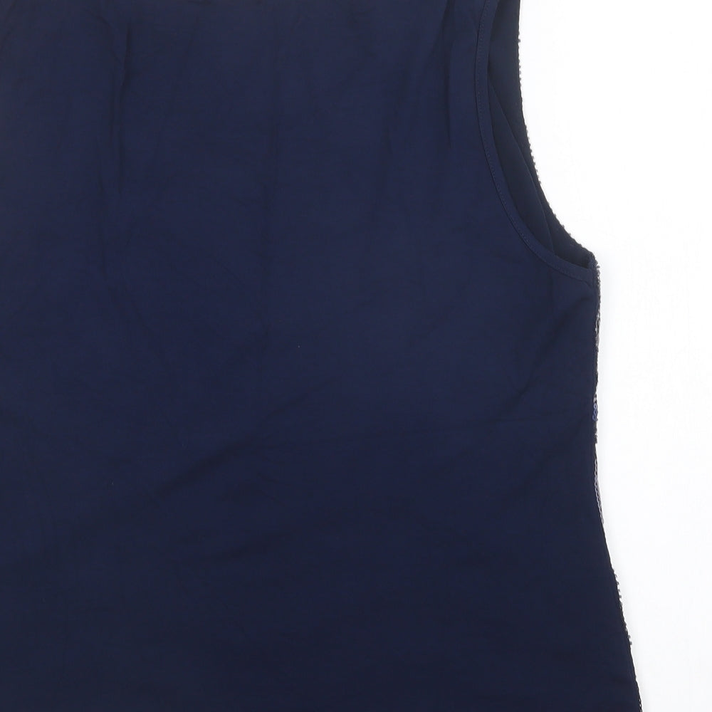 Punt Roma Womens Blue Striped Cotton Basic Blouse Size L Round Neck