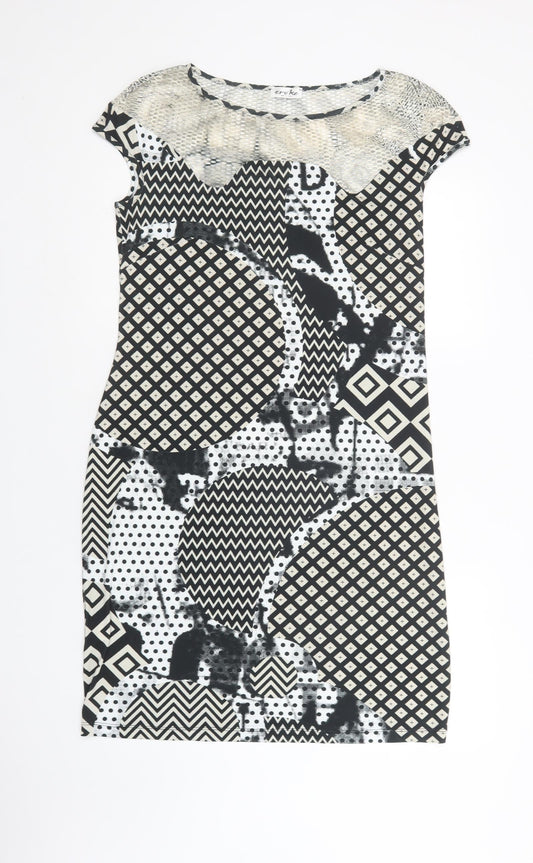 Eroke Womens Black Geometric Polyacrylate Fibre Pencil Dress  Size L  Round Neck