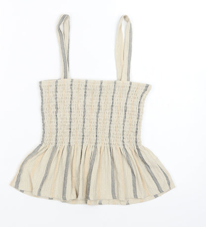 Select Womens Beige Striped Polyester Camisole Blouse Size S Square Neck