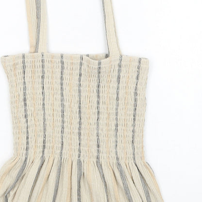 Select Womens Beige Striped Polyester Camisole Blouse Size S Square Neck