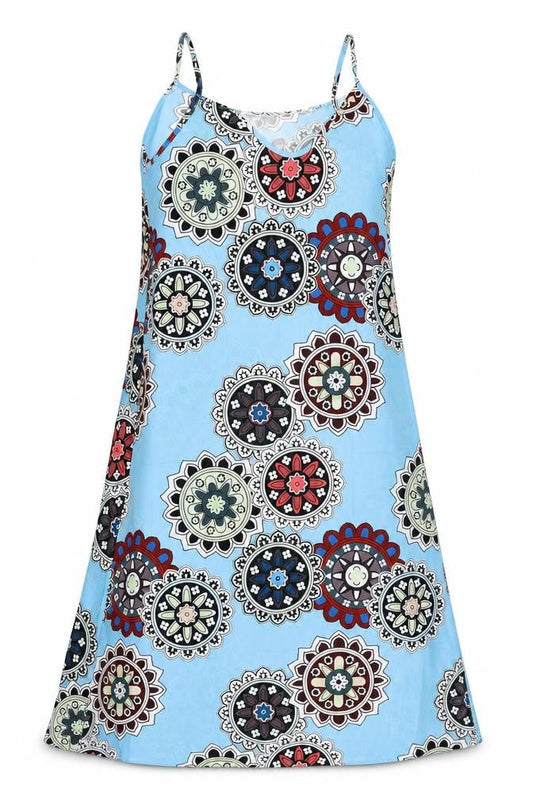Womens Blue Floral Polyester Slip Dress  Size L  V-Neck