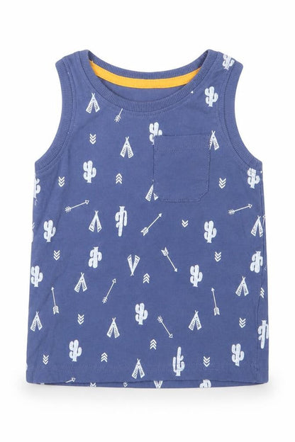 F&F Boys Blue Geometric Cotton Basic Tank Size 2-3 Years Crew Neck