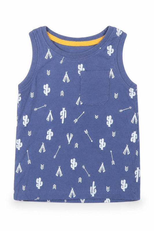 F&F Boys Blue Geometric Cotton Basic Tank Size 2-3 Years Crew Neck