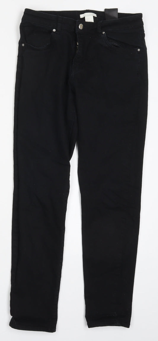 H&M Womens Beige  Cotton Skinny Jeans Size 8 L27 in Regular Button