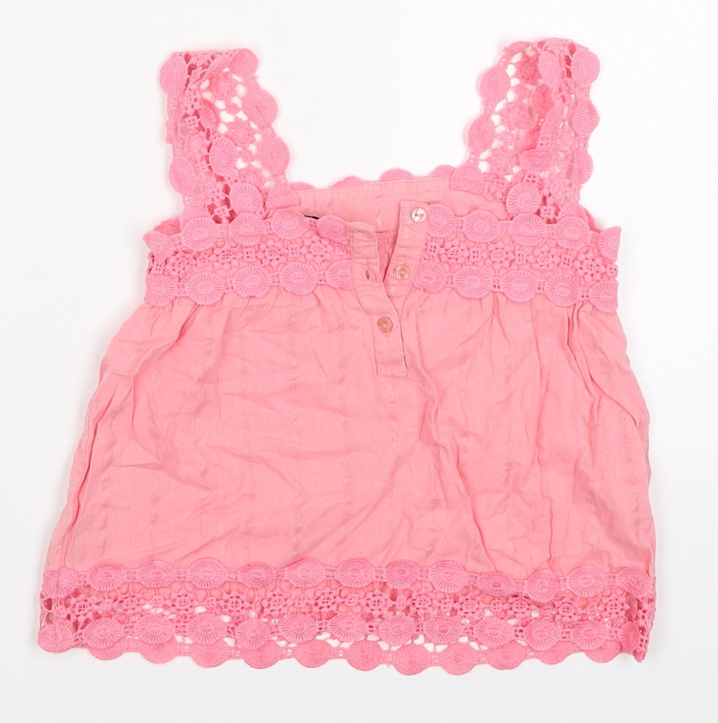 River Island Girls Pink  Cotton Basic Tank Size 5 Years Square Neck Button