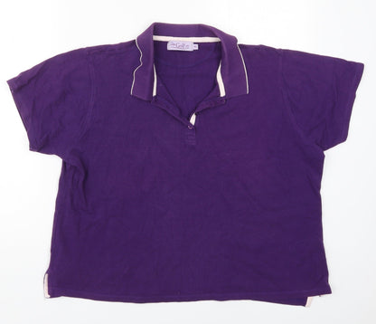 EWM Womens Purple  Cotton Cropped Polo Size XL Collared