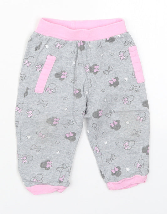 Costo Girls Grey Geometric Cotton Sweatpants Trousers Size 12 Months   - Minnie Mouse