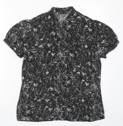 Preloved Marks and Spencer Womens Black Animal Print Polyester Basic Button-Up Size 12 Round Neck - Back
